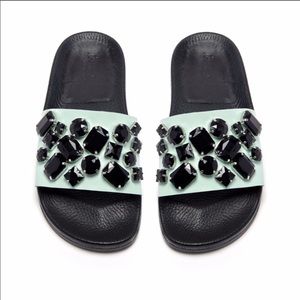 Randall Loeffler Mint & Black Jeweled Slides